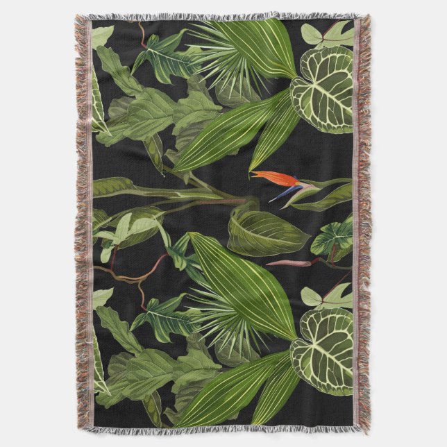 Manta Hojas tropicales de palma, planta, sin costura flo (Frente vertical)