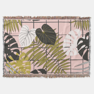 Manta Hojas tropicales, flores, patrón pintado a mano.