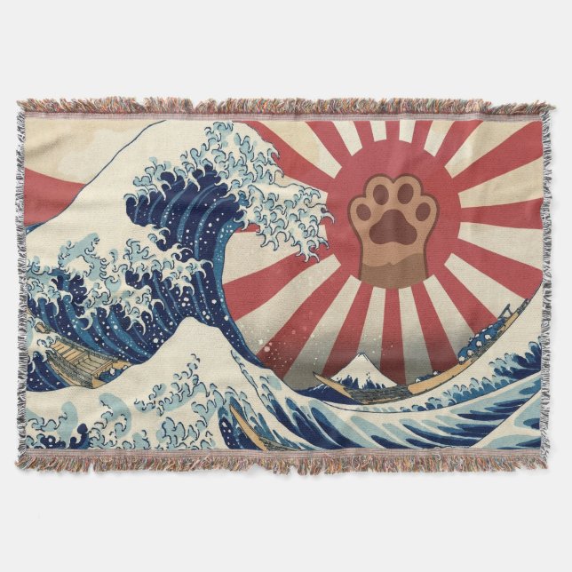 Manta HOKUSAI "The Great Wave" & Rising Sun Flag & Cat (Anverso)