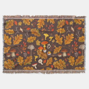 Manta Hongos forestales y flora otoñal en marrón