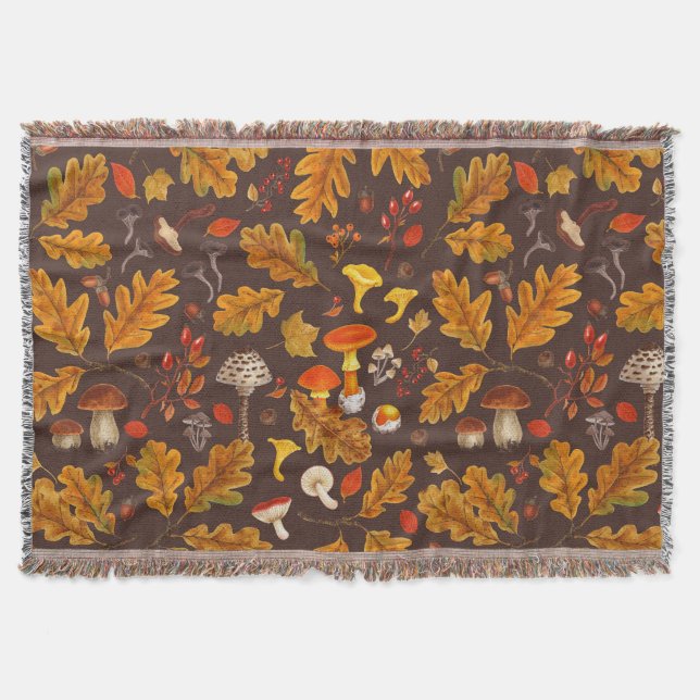 Manta Hongos forestales y flora otoñal en marrón (Anverso)