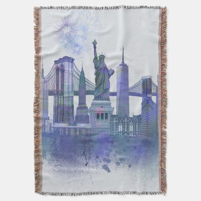 Manta Horizonte de Nueva York - azul de la acuarela (Frente vertical)
