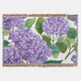 Manta Hortensia Púrpura Acuarela Floral Costera
