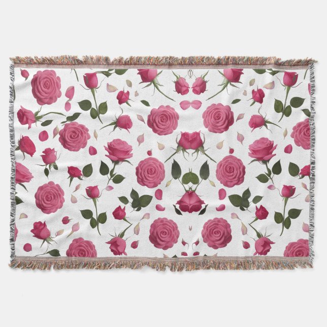 Manta Hot Pink 3D Rose Pattern Cozy Throw Blanket  (Anverso)