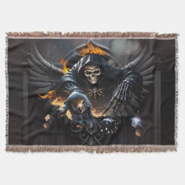 Manta Huesos y magia, esqueleto con dados místicos.