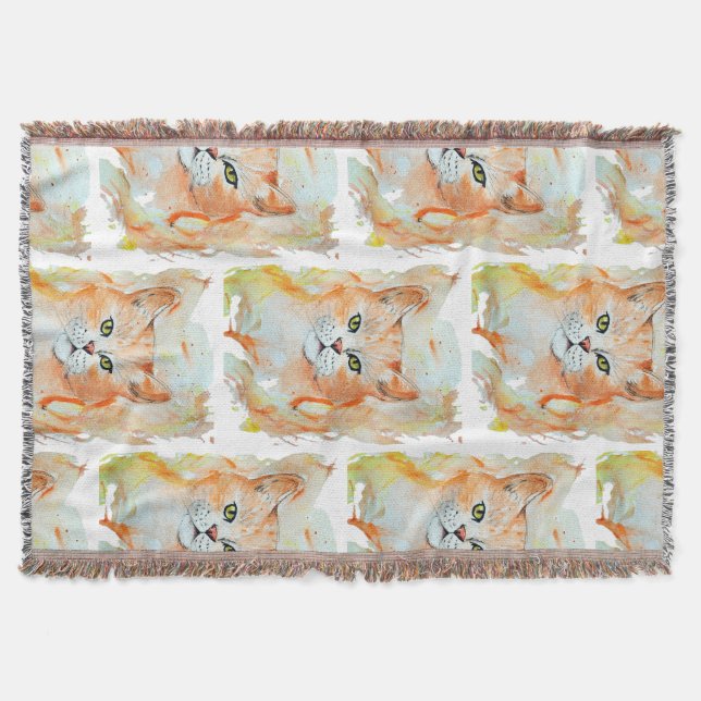 Manta Humor mágico rojo gato acuarela místico (Anverso)