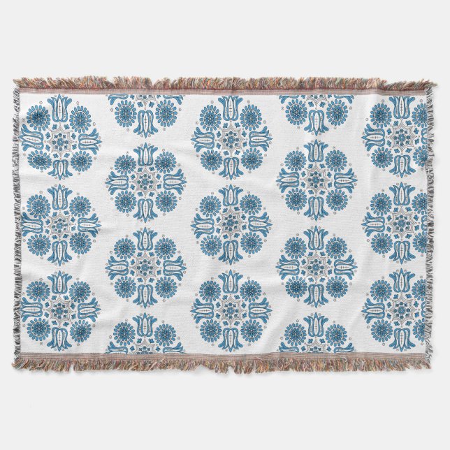 Manta Hungarian Blue Folk Tulip Woven  (Anverso)