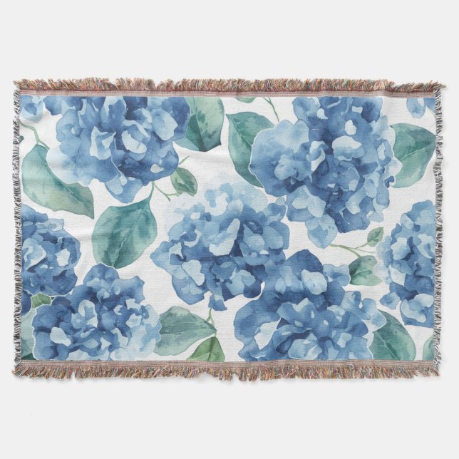 Manta Hydrangea Blues | Patrón de flores de flores de ac (Anverso)
