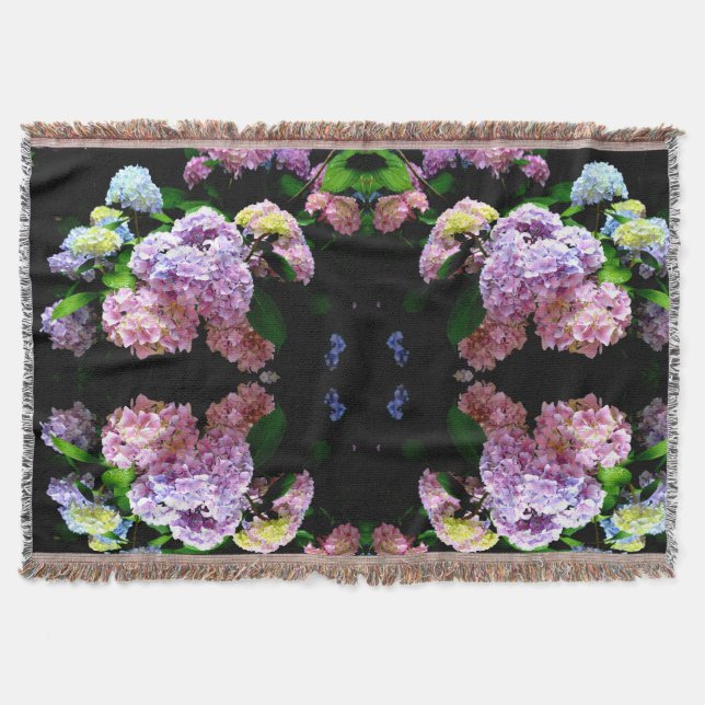 Manta Hydrangea garden, rosa, azul, violeta floral (Anverso)