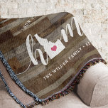 Manta Idaho Home State Personalizado Rustic Wood Look<br><div class="desc">Muestra algo de orgullo en el estado de casa con esta linda y rústica manta de tiros de madera en imitación de "casa" con letras en letras de caligrafía blanca con un mapa de silueta del estado de Idaho representando la letra "O". Un ilustracion de corazón rosa dentro del mapa...</div>