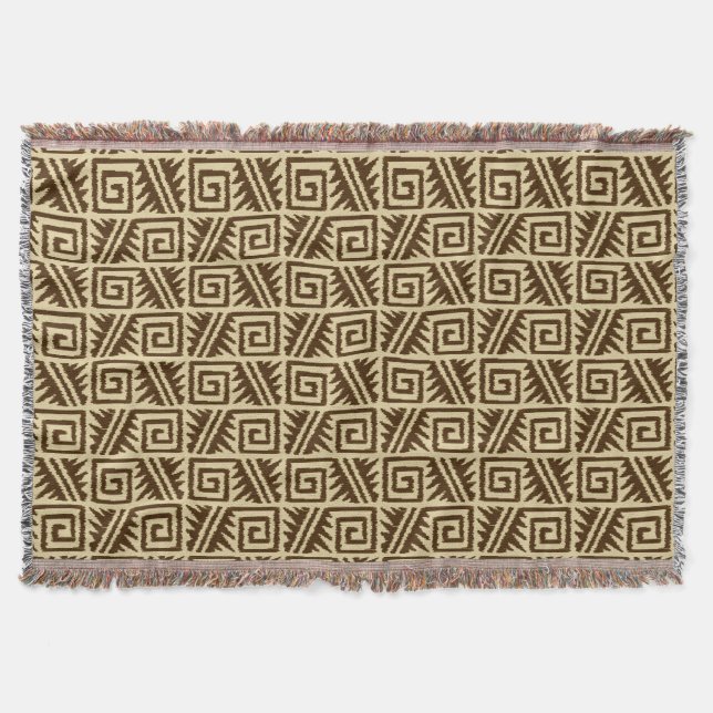 Manta Ikat Aztec Tribal - Marrón oscuro y Tan (Anverso)