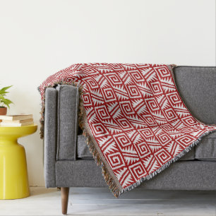 Manta Ikat Aztec Tribal - Rojo oscuro y blanco