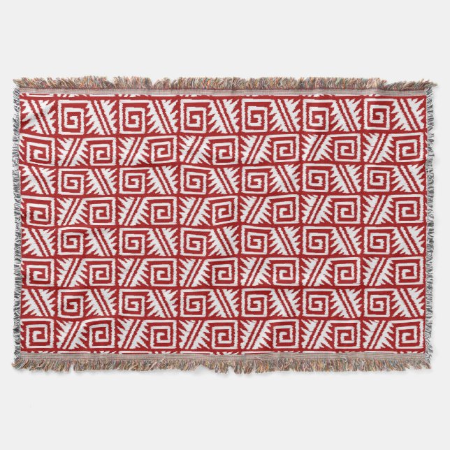 Manta Ikat Aztec Tribal - Rojo oscuro y blanco (Anverso)