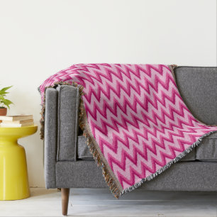 Manta Ikat Chevron Stripes - Fuchsia y rosa pálido