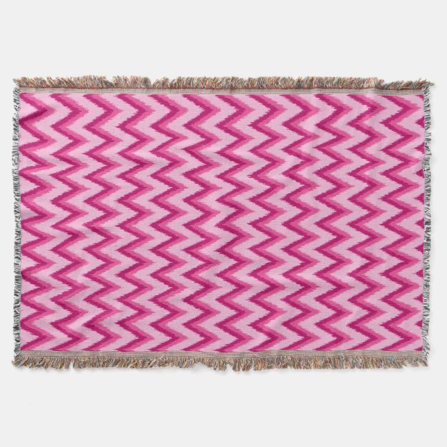 Manta Ikat Chevron Stripes - Fuchsia y rosa pálido (Anverso)