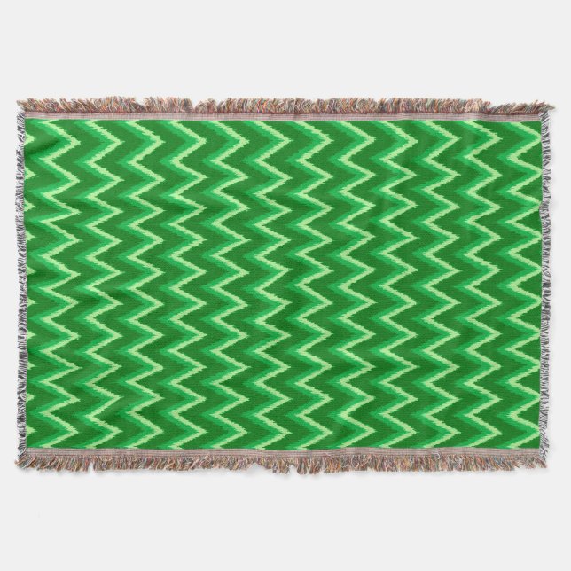 Manta Ikat Chevron Stripes - Pino y Verde Lime (Anverso)