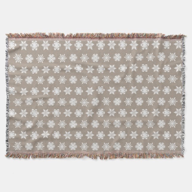 Manta Ikat Snowflakes - Taupe tan y blanco (Anverso)