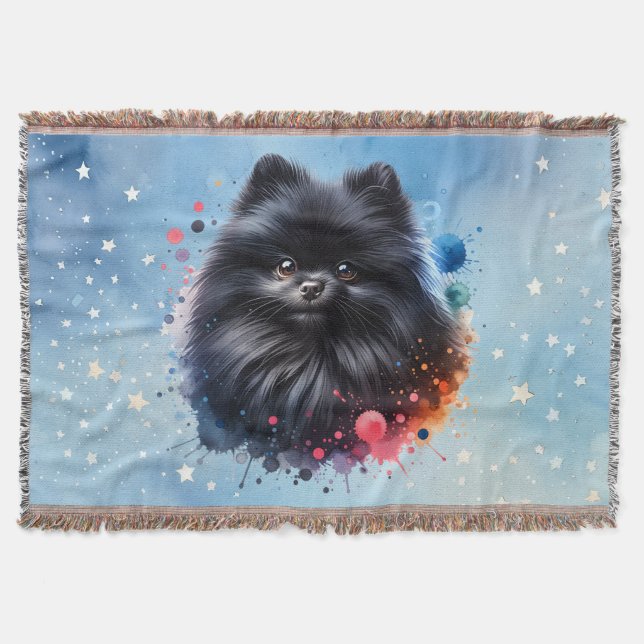 Manta Ilustracion de acuarela de pomerania negra (Anverso)