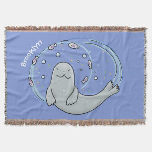 Manta Ilustracion de foca feliz y personalizado de pesca