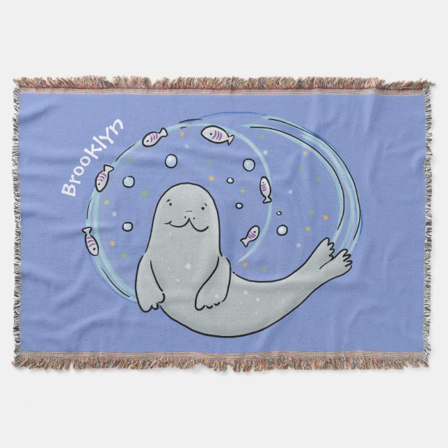 Manta Ilustracion de foca feliz y personalizado de pesca (Anverso)