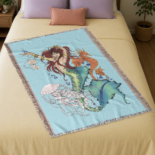 Manta Ilustración de sirena de fantasía en azul turquesa