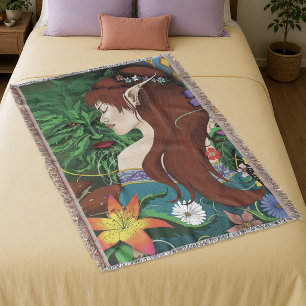 Manta Ilustración floral de fantasía del hombre verde el
