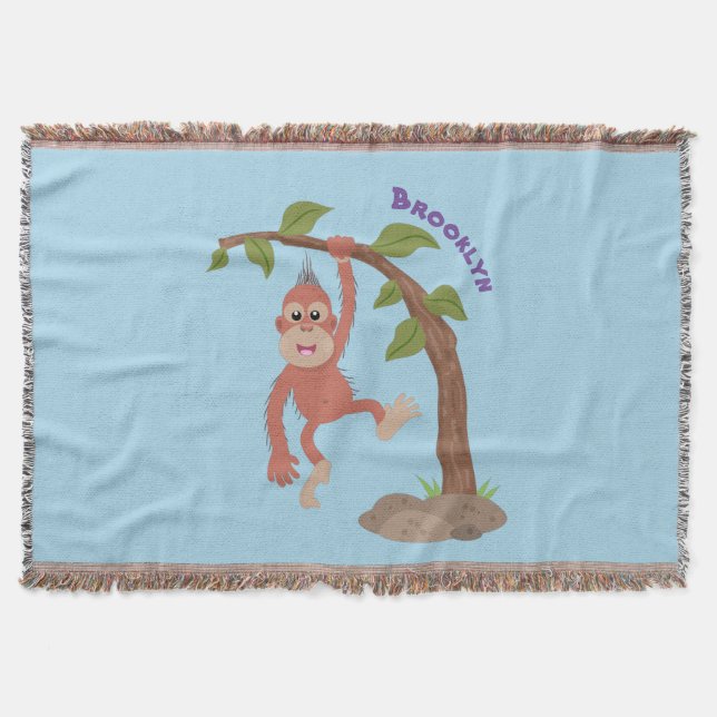 Manta Ilustracion personalizado de orangután bebé feliz (Anverso)