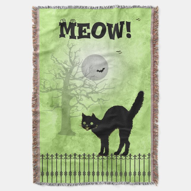 Manta Imagen impresa verde de gato negro de Halloween (Frente vertical)