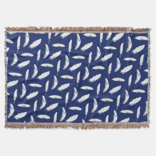 Manta Impresión de plumas blancas en azul marino