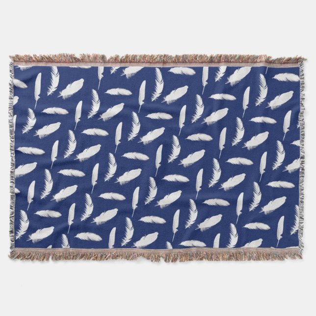 Manta Impresión de plumas blancas en azul marino (Anverso)