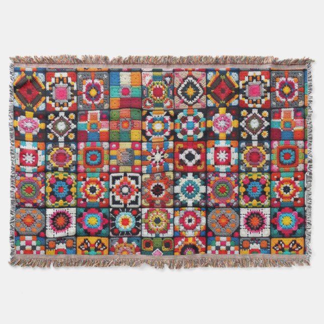 Manta Impresión en blanco de patrón de crochet de cuadra (Anverso)