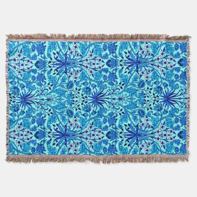 Manta Impresión hidráulica William Morris, Aqua y Turquo (Anverso)