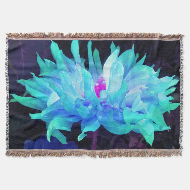 Manta Impresionante Aqua Cactus Azul y Verde Dahlia (Anverso)