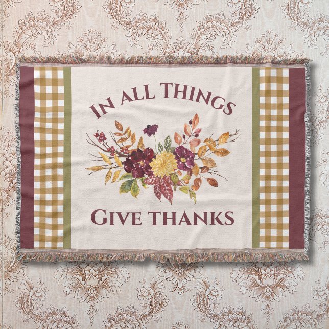 Manta In All Things Give Thanks Autumn Floral (Subido por el creador)