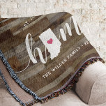 Manta Indiana Home State Personalizada Wood Look<br><div class="desc">Muestra algo de orgullo en el estado de casa con esta linda manta rústica de tiros de madera en imitación de "casa" con letras de caligrafía blanca con un mapa de silueta del estado de Indiana representando la letra "O". Un ilustracion de corazón rosa dentro del mapa de estado completa...</div>