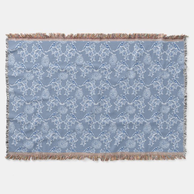 Manta Indigo azul Etnico Floral Imprimir pantalla (Anverso)