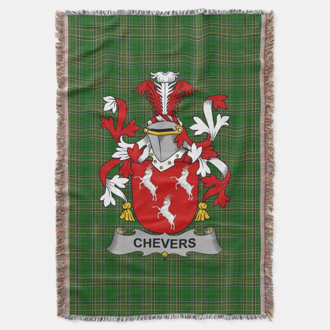 Manta Irlandés Chevers Coat of Arms Family Crest Irlanda (Frente vertical)