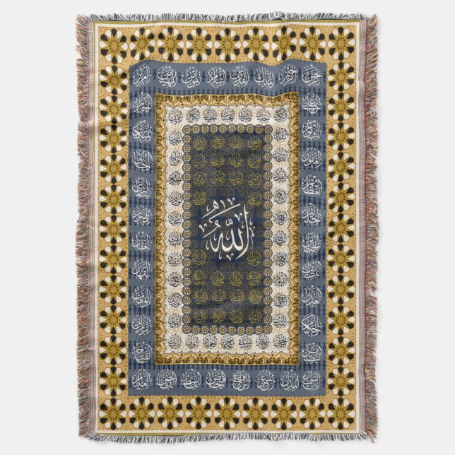 Manta Islamic Wall Art Allah Names Calligraphy Geometric (Frente vertical)