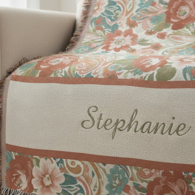 Manta Jardín Botánico de Terracota Terroso (Personalized heirloom floral throw blanket)