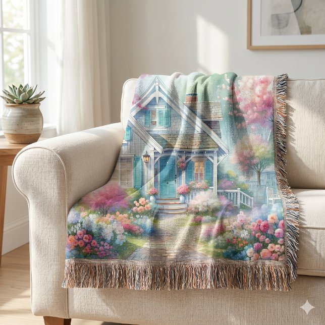 Manta Jardín de la casa azul de Blossom Lane (Blossom Lane Blue Cottage Garden Throw Blanket)