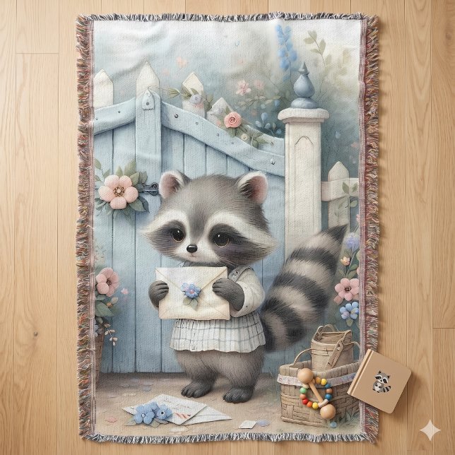 Manta Jardín de Letras del Mapache Pastel (Pastel Raccoon Letter Garden Throw Blanket)