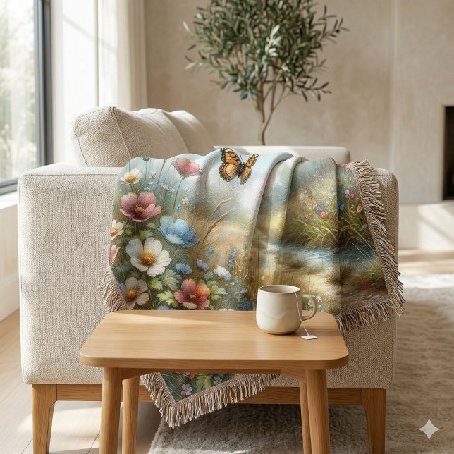 Manta Jardín de Mariposas del Prado de Flores Silvestres (Wildflower Meadow Butterfly Garden Throw Blanket)