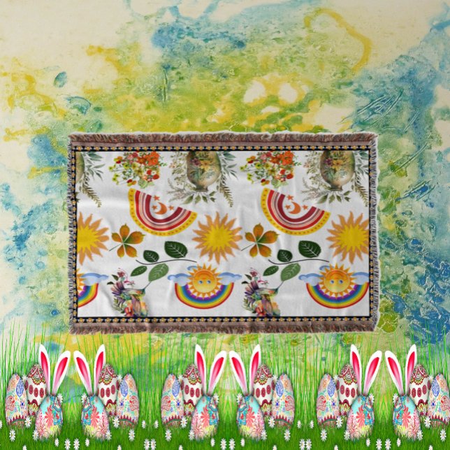 Manta Jardín de primavera mariposa Arcoiris Sunshine Gre (Spring Garden Butterfly Rainbow Sunshine Greenery Throw Blanket)