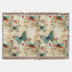 Manta Jardín Floral de Mariposas Turquesa Soñador Cottag