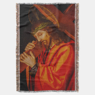 Manta Jesus carrying the cross woven jacquard blanquet