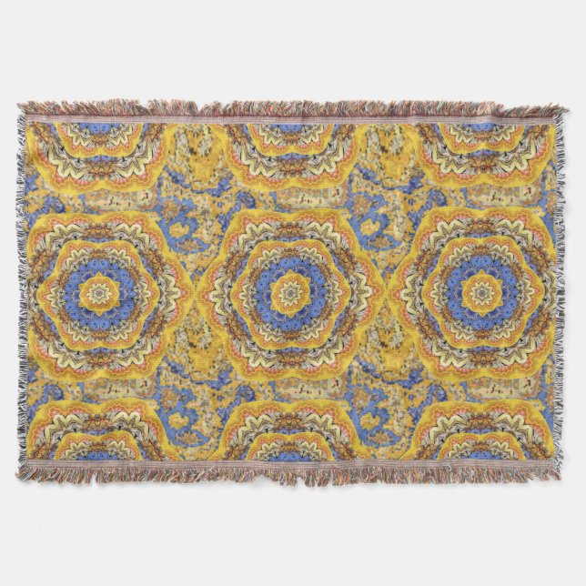 Manta Kaleidoscope Floral Luxury Blue Golden Yellow Mix (Anverso)