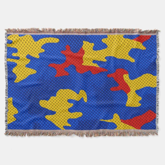 Manta Kansas Blue Red Yellow Vibrant Camo Pattern (Anverso)