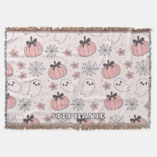 Manta Kawaii Fantasma y Calabazas de Halloween Rosa
