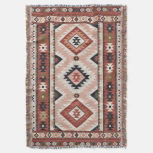 Manta Kilim Tribal del Suroeste Geométrico en Terracota
