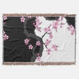 Manta Kimono japonés Sakura negro y rosa blanco